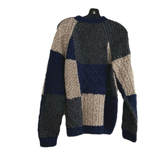 Carraig Donn Patchwork Blue Gray Irish Knit Fisher - Picture 5 of 5